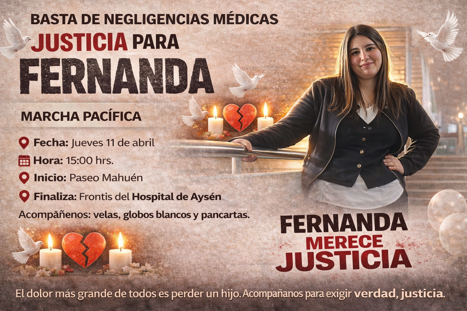 Convocan a marcha pacífica en Puerto Aysén exigiendo justicia por presunta negligencia médica