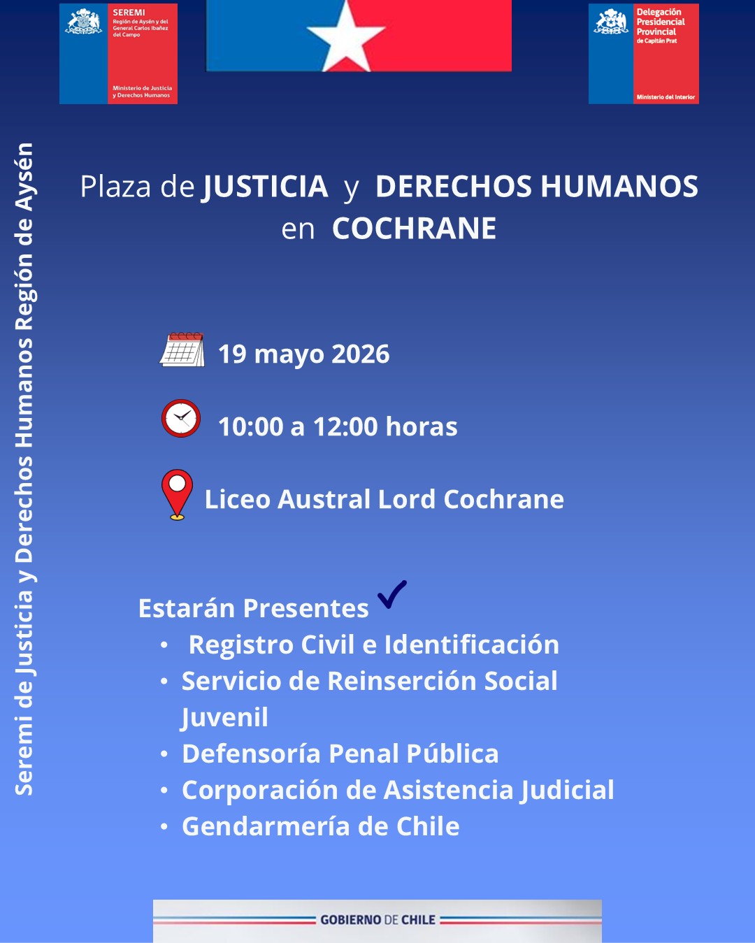 Invitan a vecinos de Cochrane a participar en Plaza de Justicia y Derechos Humanos