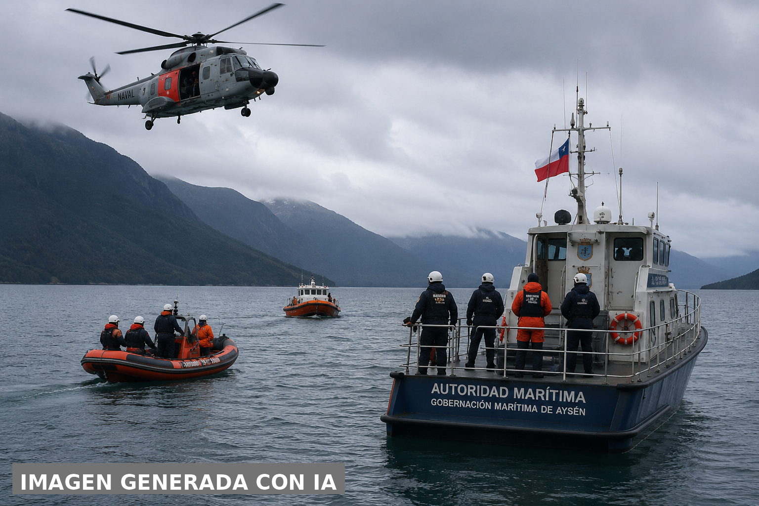 Continúan intensas labores de búsqueda tras desaparición de tripulante de lancha “Drakkar I” en canal Moraleda