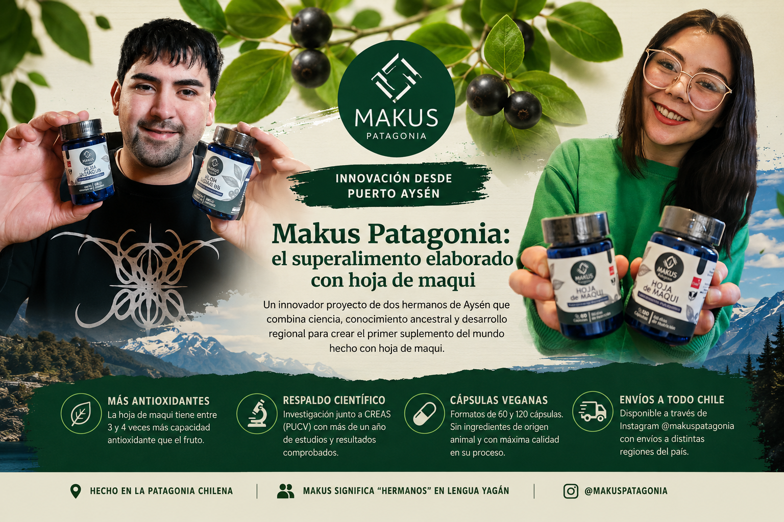 Desde Puerto Aysén al mundo: Makus Patagonia desarrolla el primer suplemento elaborado con hoja de maqui